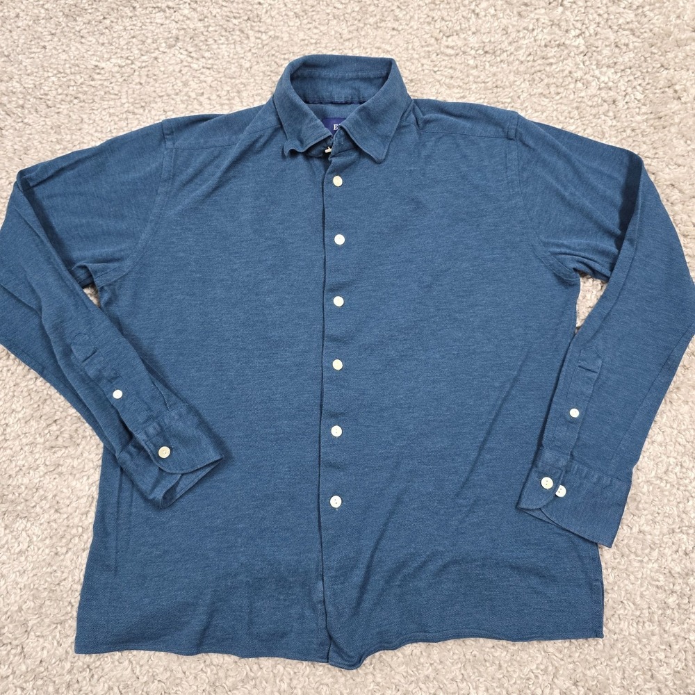 Eton Boys Cotton Button Up Shirt Size L Blue Classic Formal Occasion‎